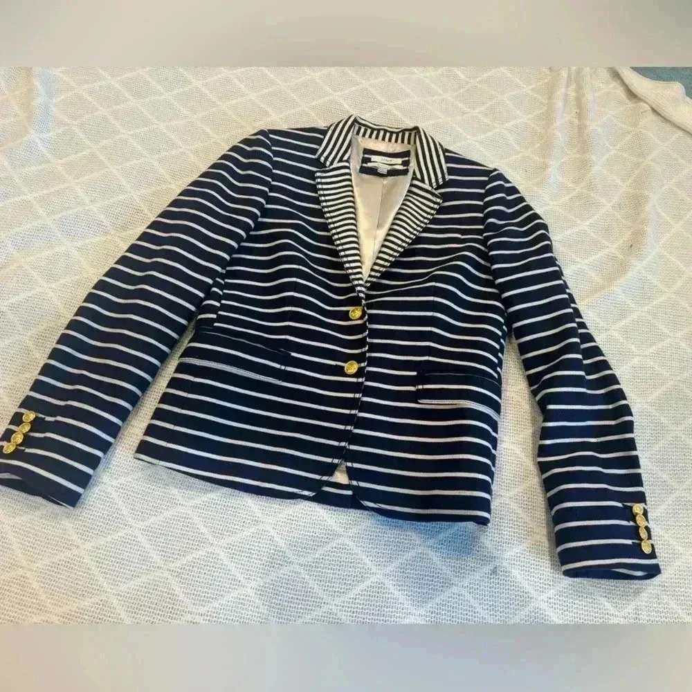 J.Crew Women’s Striped Schoolboy Blazer. Blue & white striped. Size 8. - Picture 6 of 12